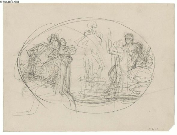 M.ROGISLER, Pair of romantic drawings, 1874, pencil on p…